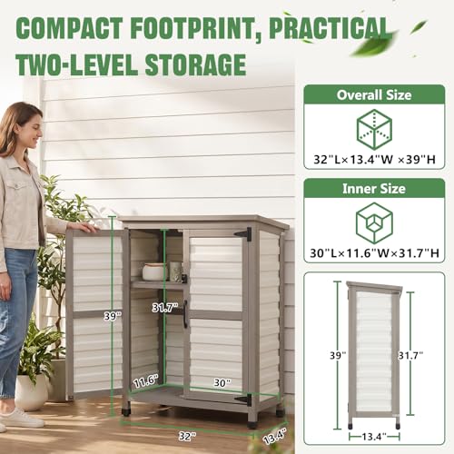 32" Small Outdoor Storage Cabinet (White / 32" x 13" x 40")