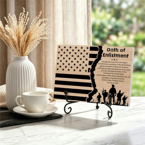 Oath Of Enlistment Wooden Plaque for Office Book Shelf Table Decor 01 (Multicolor 1745 / Wooden sign with iron frame（5.5 x 7.9 inches）)