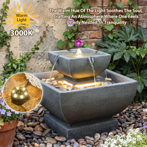 Small Modern Outdoor Water Fountain for Outdoor and Indoor Decor (15.55H-GRAY / 15.55h-gray)