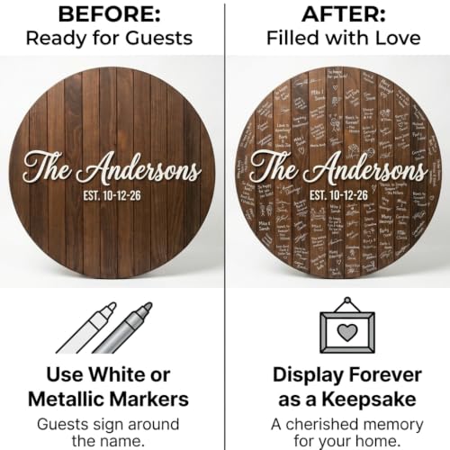 Personalized Round Wooden Wedding Guest Book Alternative Sign