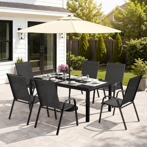 7 Piece Patio Dining Set (Black / 7 PCS)