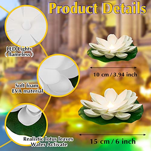 9 Pcs 3.94 5.91 in Floating Lotus Lights with Battery (3.94/ 5.91 Inch / White, Yellow Light)