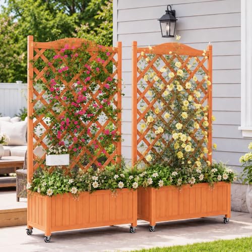 2 Pack Trellis Raised Garden Bed Trellis for Climbing Plants (Red Brown / H50 × W28 × D13 in)