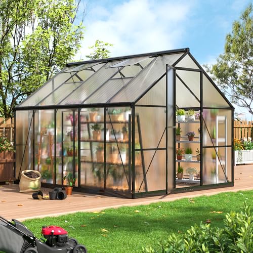 8x10 FT Walk in Polycarbonate Greenhouse for Outdoor (Black / 8x10 FT)