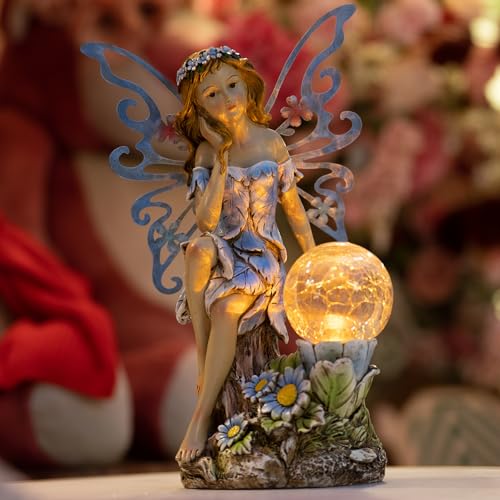 Garden Fairy Statues Solar Outdoor Decor (Blue)