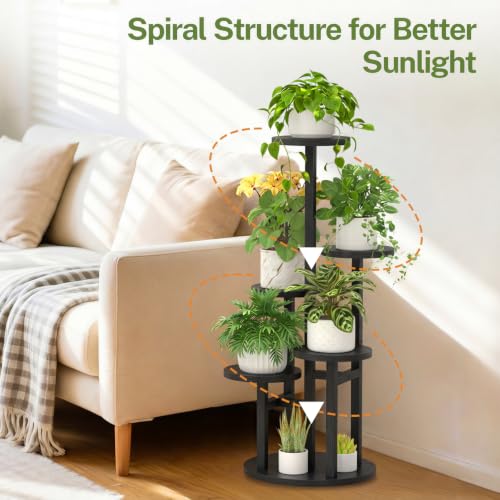 5 Tier Wood Plant Stand Indoor Outdoor Corner Tall Shelf (Pine Black / 5 Tiers)