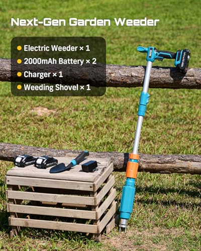 Electric Stand Up Weed Puller Tool with 2 x 2000mAh Batteries (Seesii Blue)