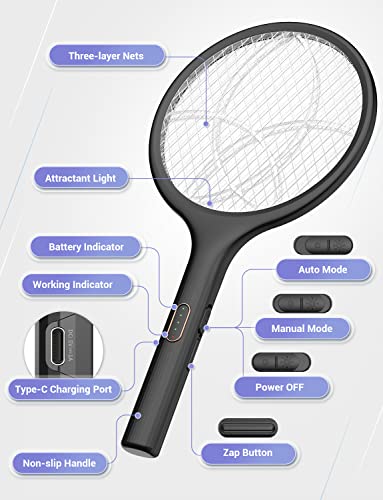 Electric Fly Swatter 4000V Bug Zapper Racket Dual Mode