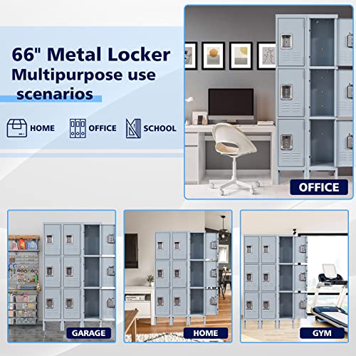 Metal Storage Locker (3 Door-Small / Grey)