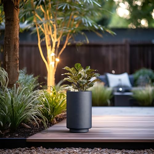 Small Round Tapered Charcoal Concrete Planter 15.7" Tall (Charcoal / 9.8"Dia x 15.7"H)