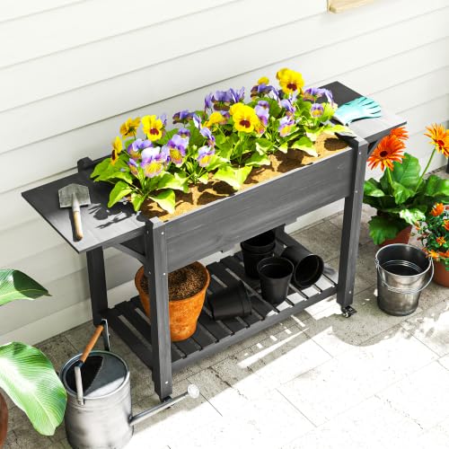 Raised Garden Bed 57x20.5x34 in Wood Elevated Planter