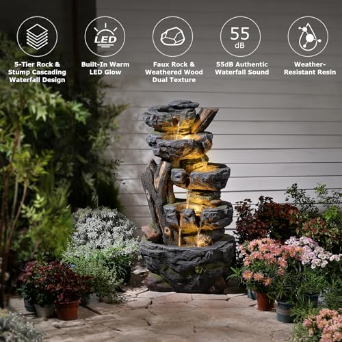 47.2" Tall Outdoor Water Fountain Large Waterfall Fountain (47.2’’H / 47.2’’h-stump&stone)