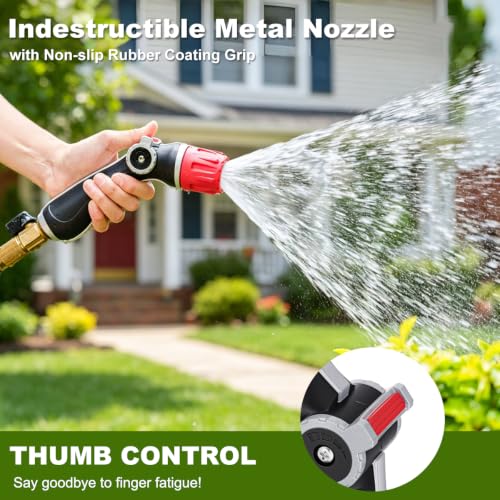 Upgraded Metal Garden Hose Nozzle Heavy Duty (Adjustable Tip / Red)