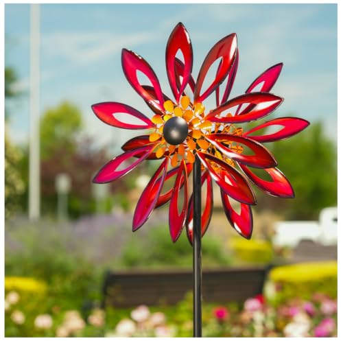 Kinetic Wind Spinners Outdoor (83"H x 22"W-Crimson Flower)