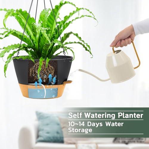 Large 12Inch Self Watering Hanging Planter (Dark Gray / 12Inch)