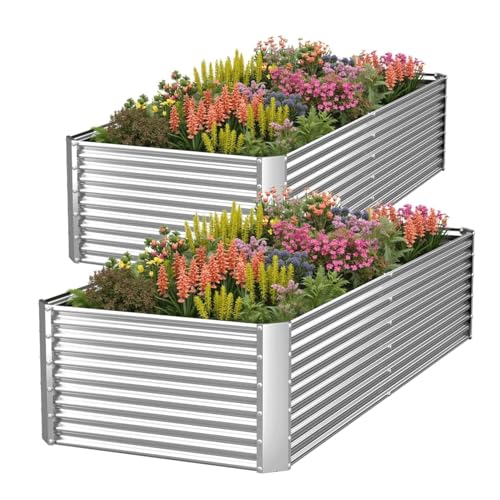 2 Pack Tall Corrugated Galvanized Steel Raised Garden Bed Outdoor (6x3FTx17inch)