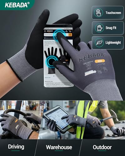 W2 Touchscreen Safety Work Gloves for Men & Women (Storm Grey (6 Pairs) / X-Small)