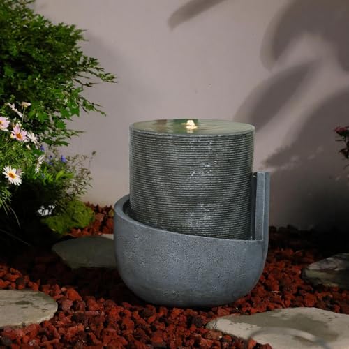 18H Modern Outdoor Water Fountain with Led Lights (17.72-Gray / 17.72-gray)