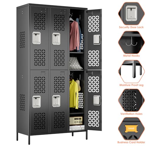 6 Door Metal Employee Lockers (Black / N-3 Doors)