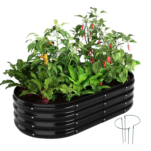 Galvanized Metal Planter Raised Garden Bed Kit for Gardening Outdoor (Black / 4x2x1FT（1pcs）)