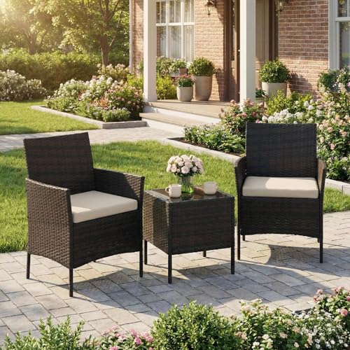 3 Piece Patio Furniture Set (Brown/Beige / 3 Pieces)