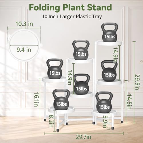 Plant Stand Indoor Outdoor with Large 10 Inch Plastic Tray (Pure White with Large Tray / 7 Tier)