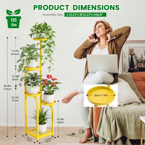 Tall 5 Tier Square Plant Stand Indoor Outdoor (Yellow / 5-Tier Square Base)