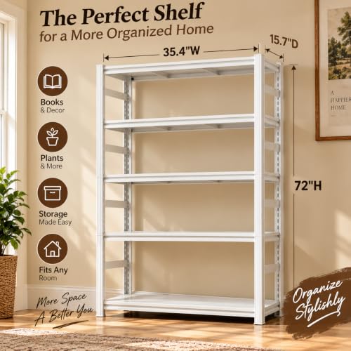 Heavy Duty Metal Bookshelf Adjustable 5 Tier Book Shelf with Bolt (Well‑Loved 72"H×35.4"W×15.7"D)