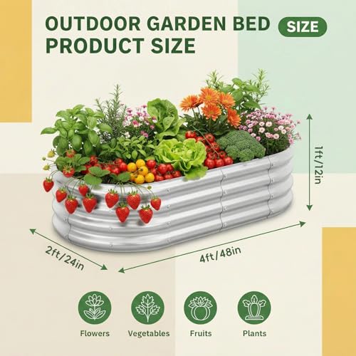 2 Pack 4×2×1ft Galvanized Raised Garden Bed Outdoor (4×2×1ft(2pcs） / 1-silver)