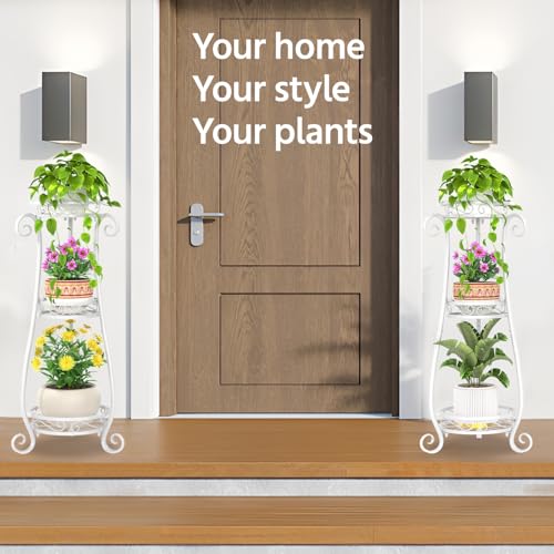 3 Tiers Metal Corner Plant Flower Stand Tall Indoor Outdoor (White / 3 Tier)