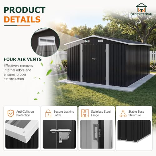 10x12FT Outdoor Storage Shed with Floor Black (Dark Black / 10' x 12')
