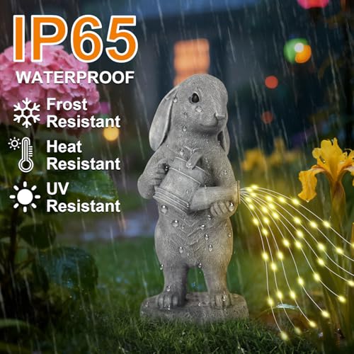 Solar Rabbit Garden Statue with Watering Can Lights Outdoor Yard Lawn Decor