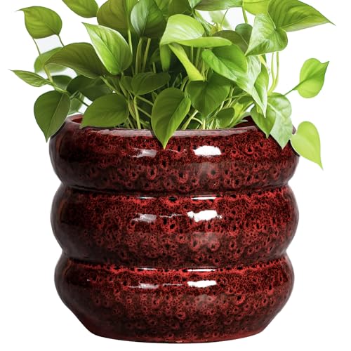 Ceramic Flower Pots (8 Inch / Leopard Print Red)