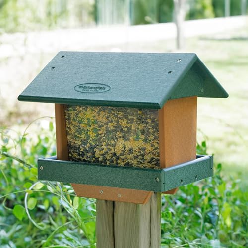 Poly Large Hopper Bird Feeder Post Mount for 4" x 4" (Tudor Brown & Weatherwood / Post Mount)