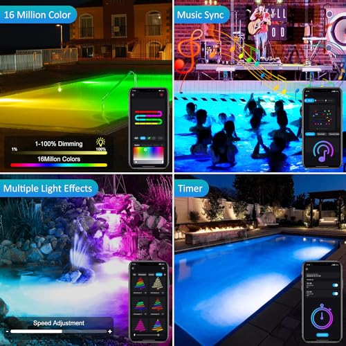 Pond Lights LED Underwater 16M Colors with App and Remote 4 Pack (Set of 4)