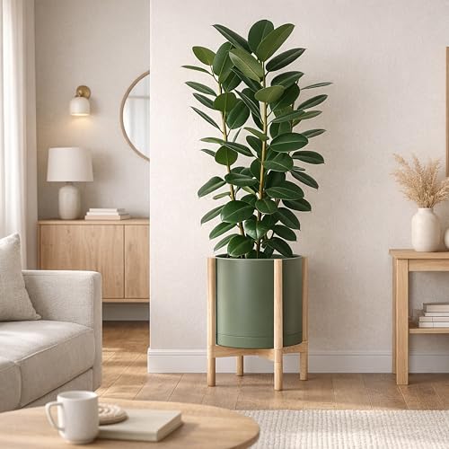 Planter Pot with Stand (Olive Pot + Natural Stand / 14 Inch)