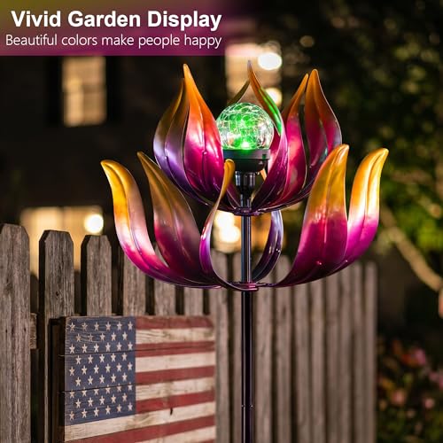 Solar Wind Spinners Outdoor for Yard and Garden (Lotus Flower)