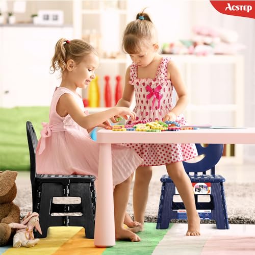 Folding Kids Step Stool with Back Support for Kids (Black 2 / 9 Inch( Pack of 1))