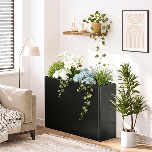 Metal Planter Box for Outdoor Plants 38" L x 13" W x 30" H (Black / 38" L x 13" W x 30")