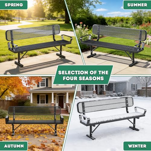 6Ft Outdoor Bench with Armrests & Back Portable Frame (Black With Armrests / 6FT)
