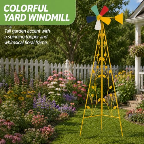 6FT Windmill for Yard Garden Decoration (Yellow)