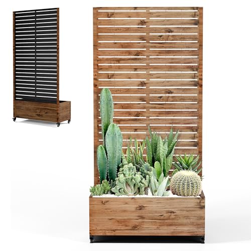 Outdoor Privacy Planter with Wheels (Brown Log Grain / 35"L×16"W×71"H)