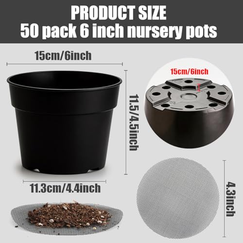50 Pack 6 Inch Nursery Pots (Black / 6 Inch 50 Pack)