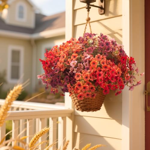 16 Bundles UV Resistant Artificial Fall Mums Outdoor Flowers Autumn Decor (Orange Mix)