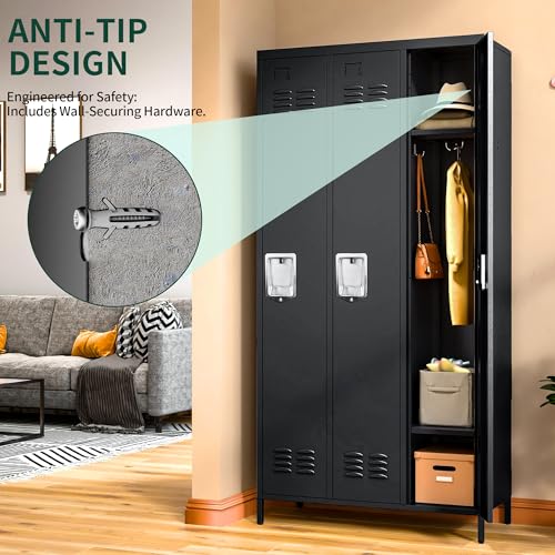3 Doors Metal Employee Locker (3 Door-Upgraded / Black)