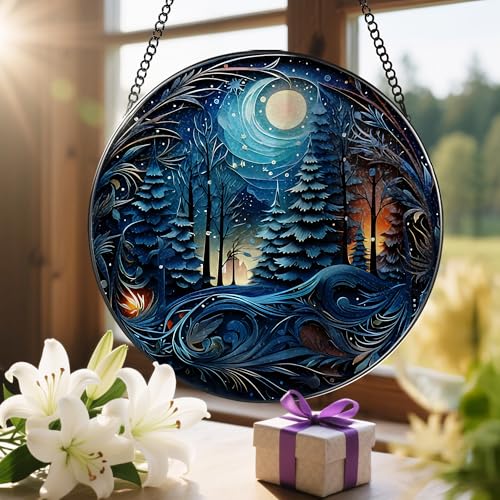 8 Inch Starry Night Forest Suncatcher Ornament (Moonlit Forest)