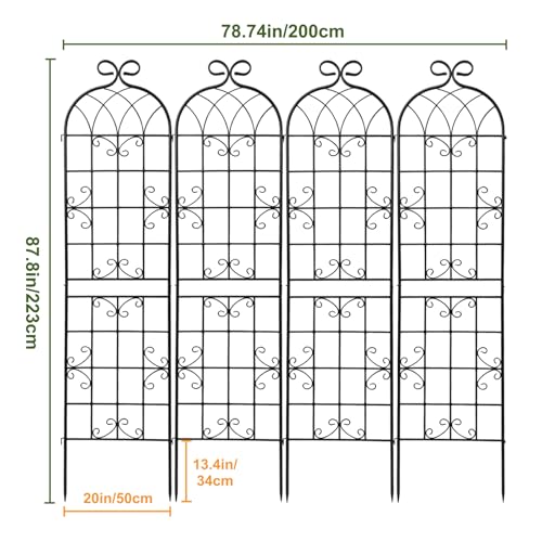 2.2M（86.7" H x 19.7" W） Black Iron Garden Trellis for Climbing Plants (4PCS-1)