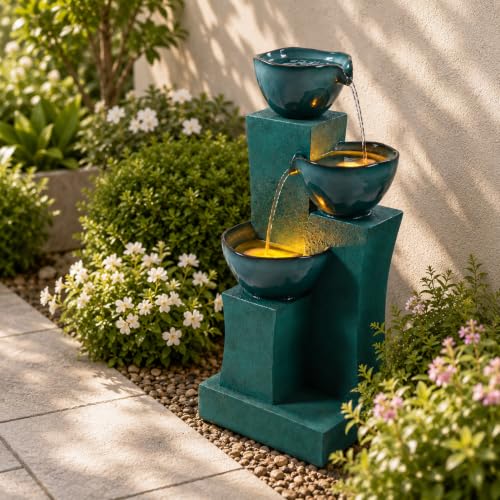 28.54 in. 3 Tier Cascading Outdoor Water Fountain (Green)