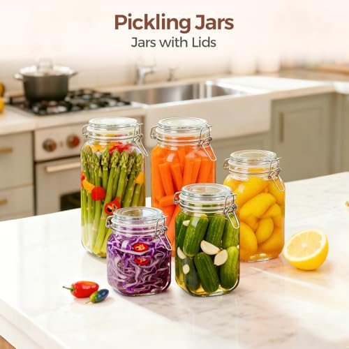 Large Square Glass Jars with Airtight Lids 78 oz 3 Pack Wide Mouth (78 fl oz x 3)