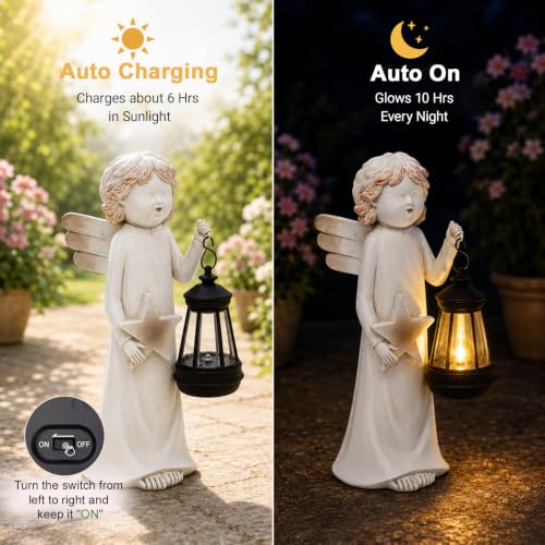 Garden Angel Statue with Solar Lantern (White Angel)